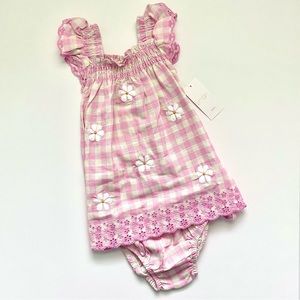 NWT Jessica Simpson 12 Month Pink Gingham Daisy Dress with Diaper Cover